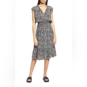 Rails Ashlyn Smocked Waist Midi Dress In Ivy Ditsy Floral Black White, XS